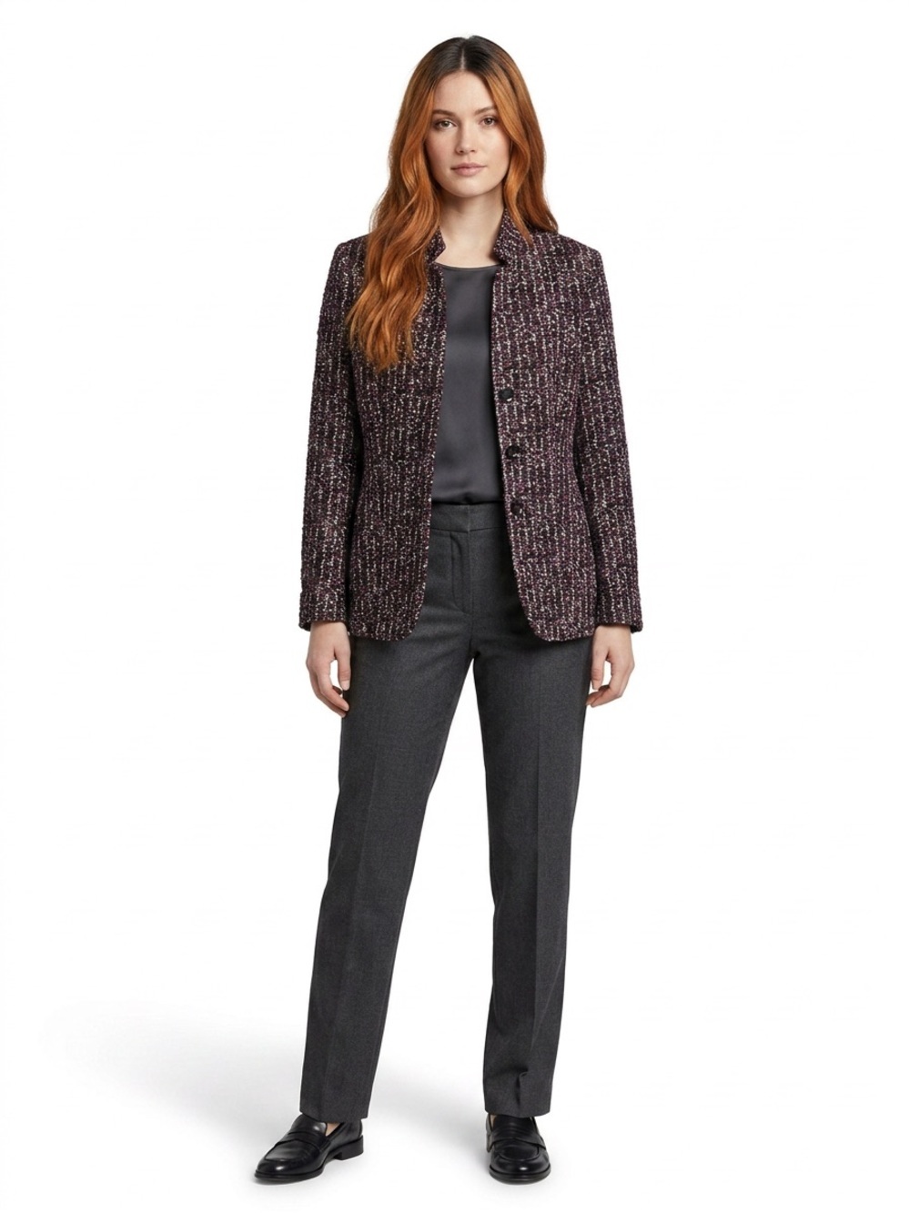 Santorelli Made In Italy Plum Black & White Textured Tweed Blazer Women’s Sz 12